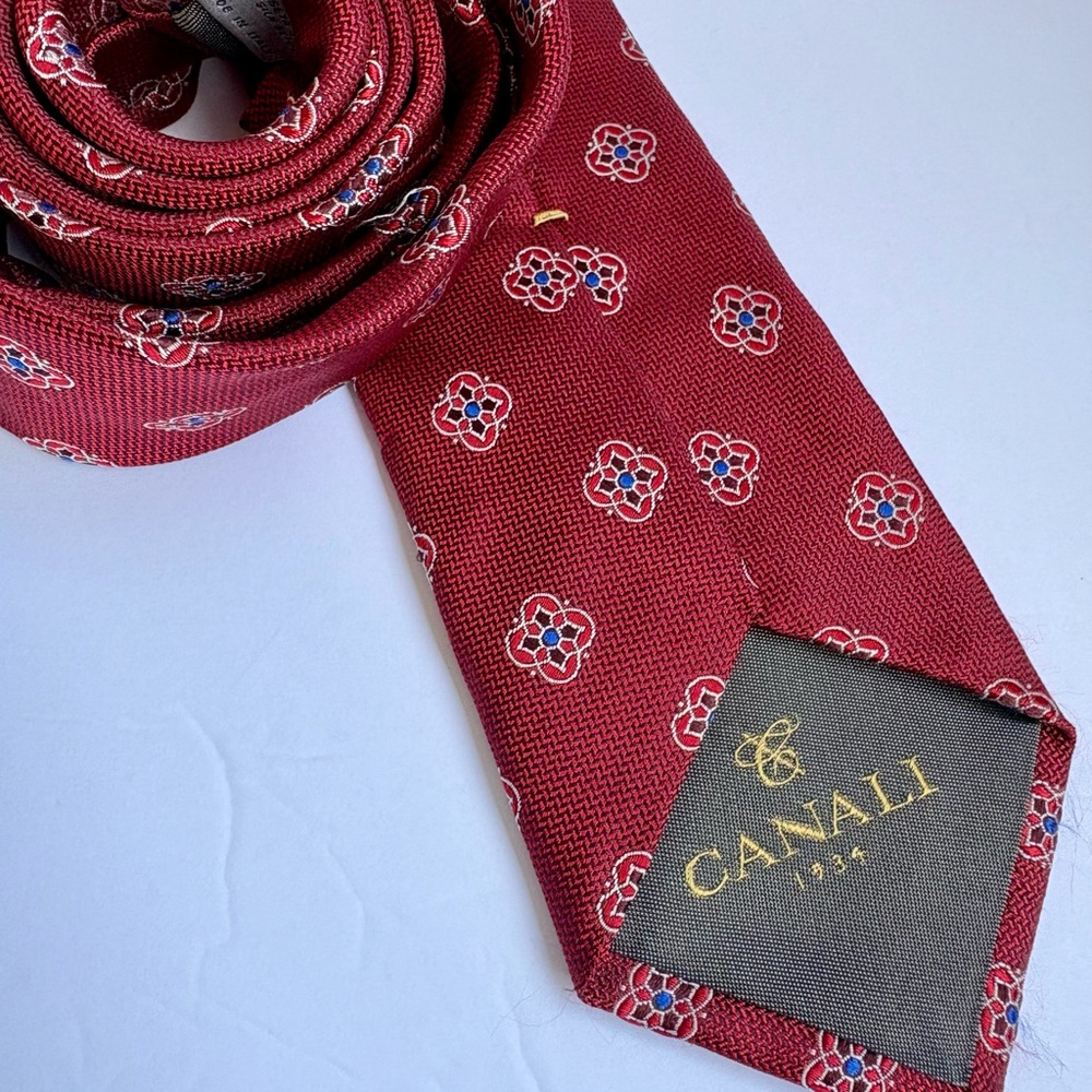 Canali Burgundy Floral Silk Tie